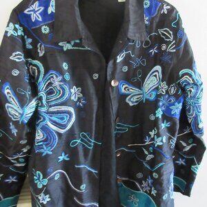 Laura Ashley Jacket s m Black Silk Embroidered Art To Wear Top Artsy
